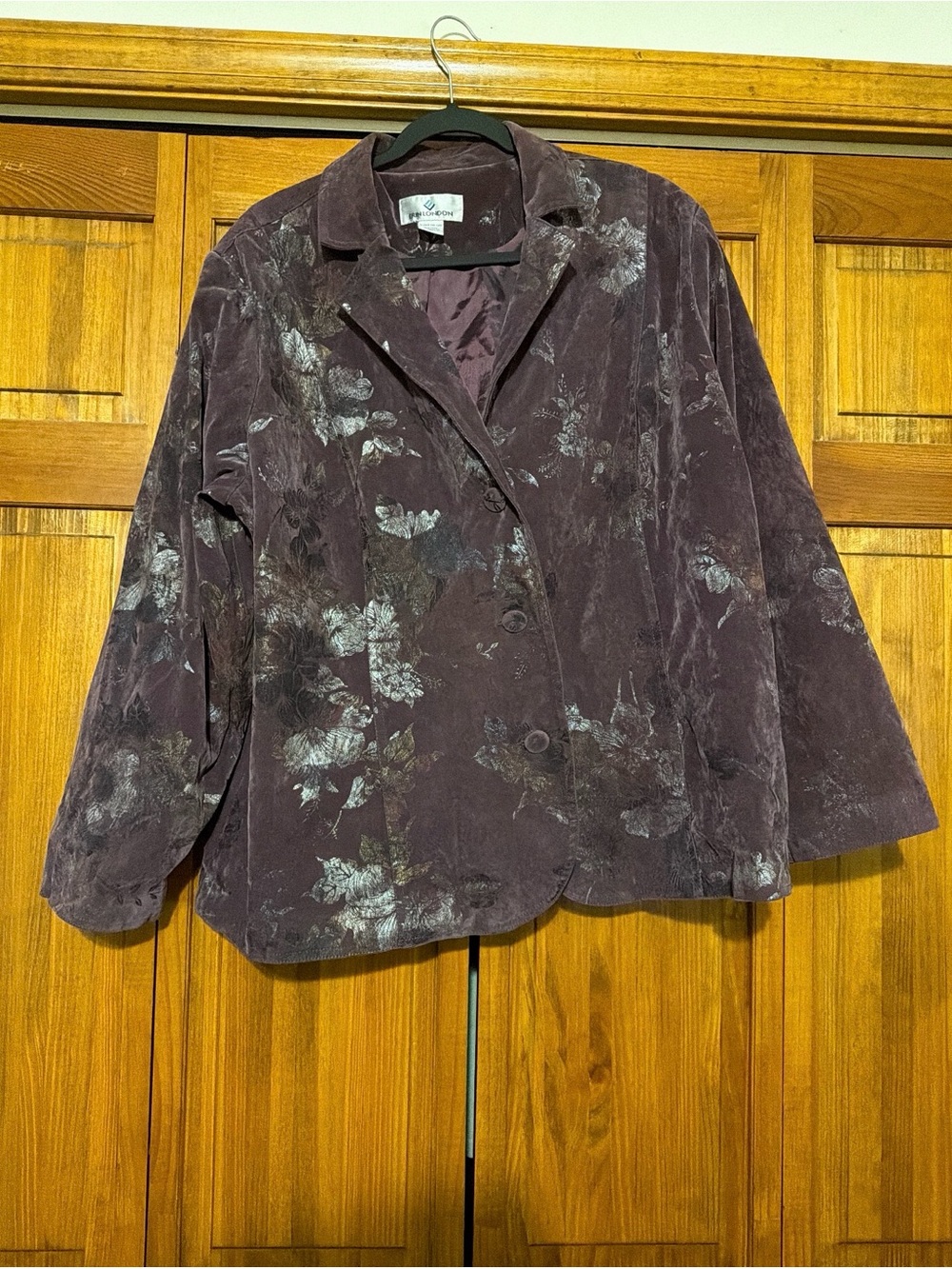 Plum Velvet Button-Front Floral Jacket